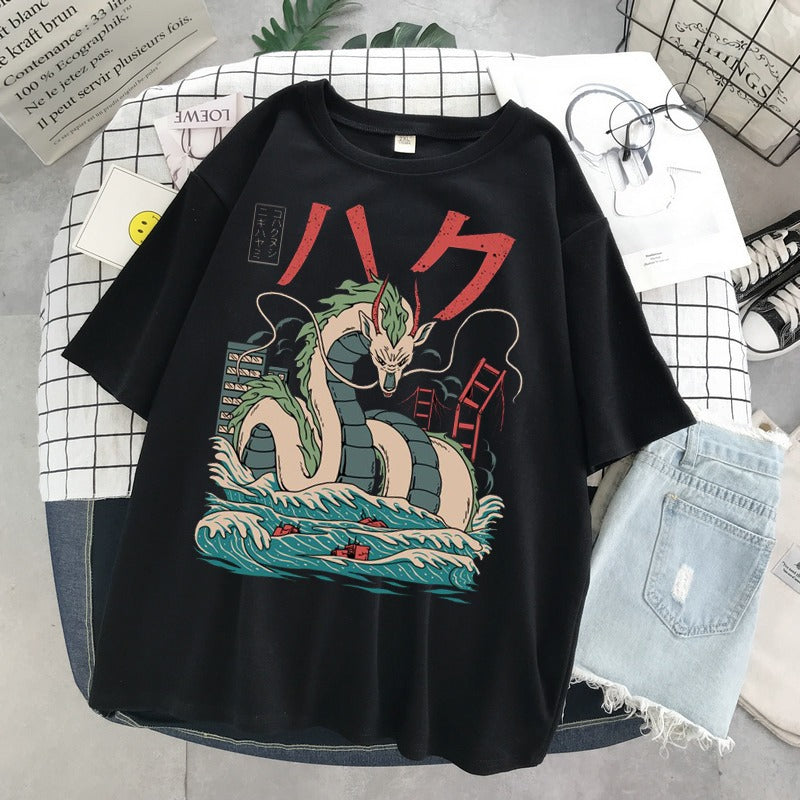 Totoro print loose men's and women's short sleeved Anime T-shirt