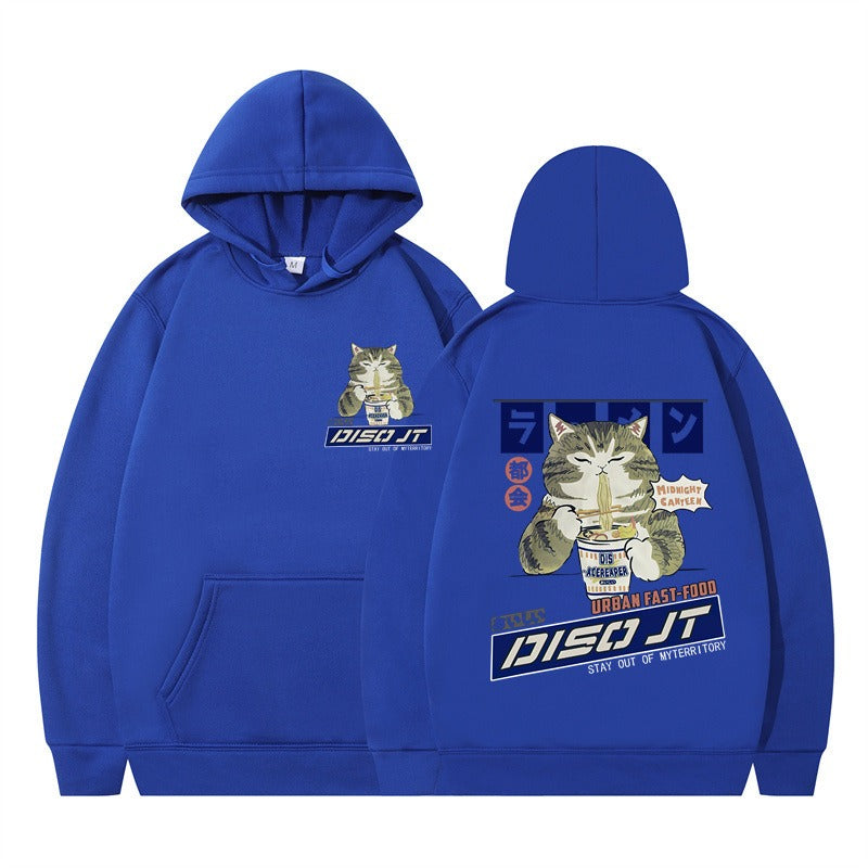 Autumn and Winter Cat Eating Noodle Anime Hoodie