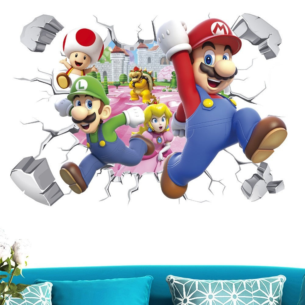 Mario cartoon stickers PVC self-adhesive anime game wall stickers Children's room stickers Kindergarten posters