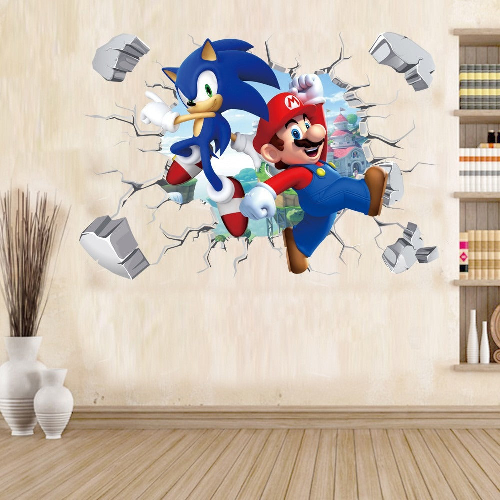 Mario cartoon stickers PVC self-adhesive anime game wall stickers Children's room stickers Kindergarten posters