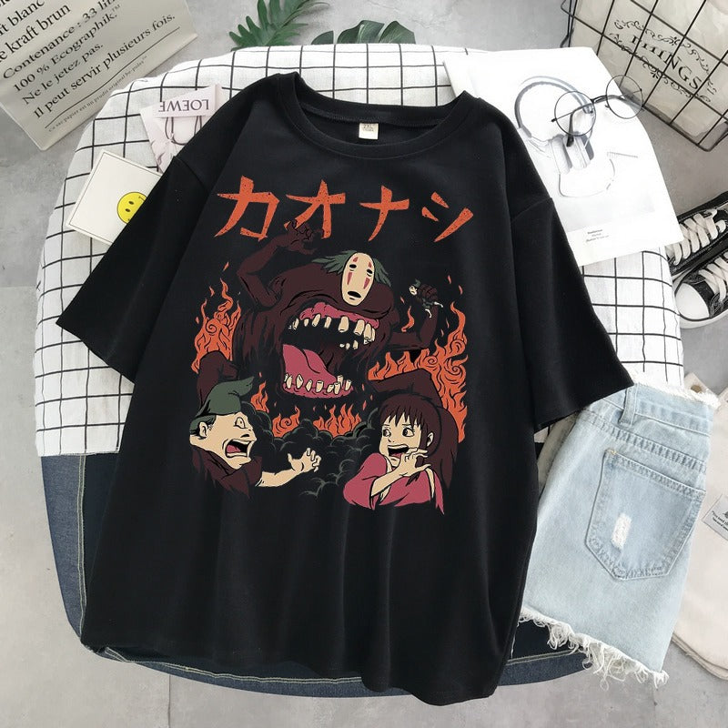 Totoro print loose men's and women's short sleeved Anime T-shirt