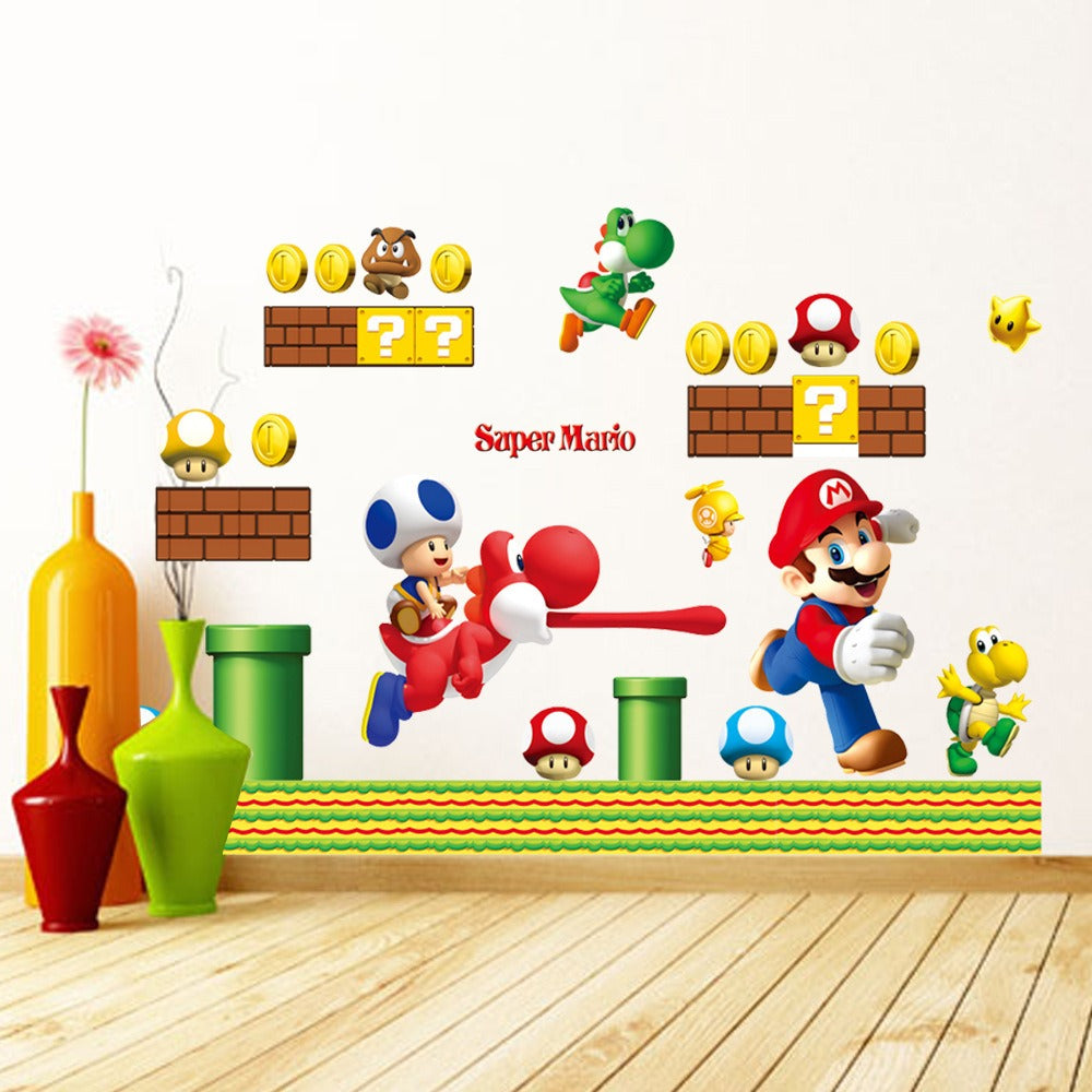 Mario cartoon stickers PVC self-adhesive anime game wall stickers Children's room stickers Kindergarten posters