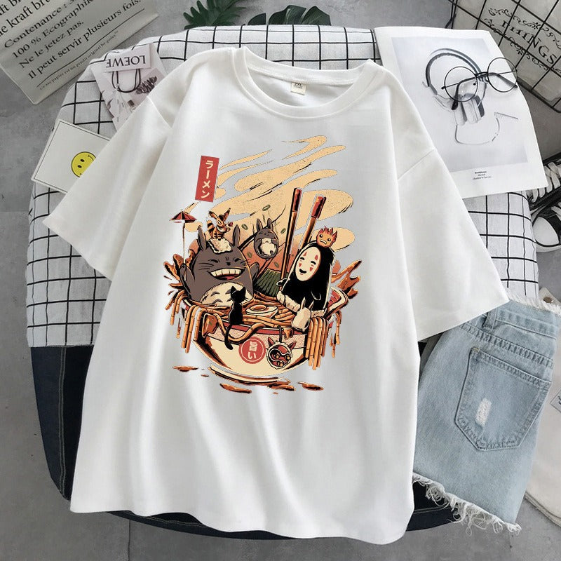 Totoro print loose men's and women's short sleeved Anime T-shirt