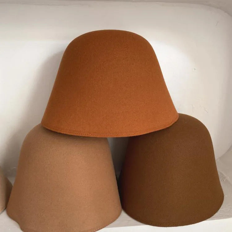 Japan Woolen Felt Fisherman Hat Female Simple Retro Dome Bucket Hat Ins Warm British Bucket Hats Basin Hat Bob Hat Gorros