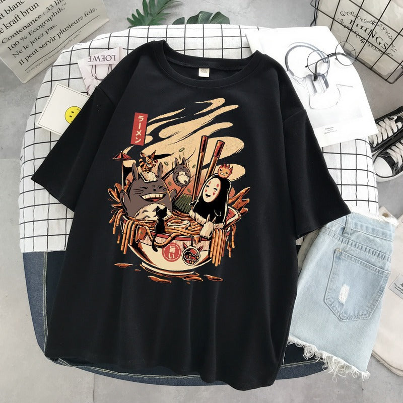 Totoro print loose men's and women's short sleeved Anime T-shirt
