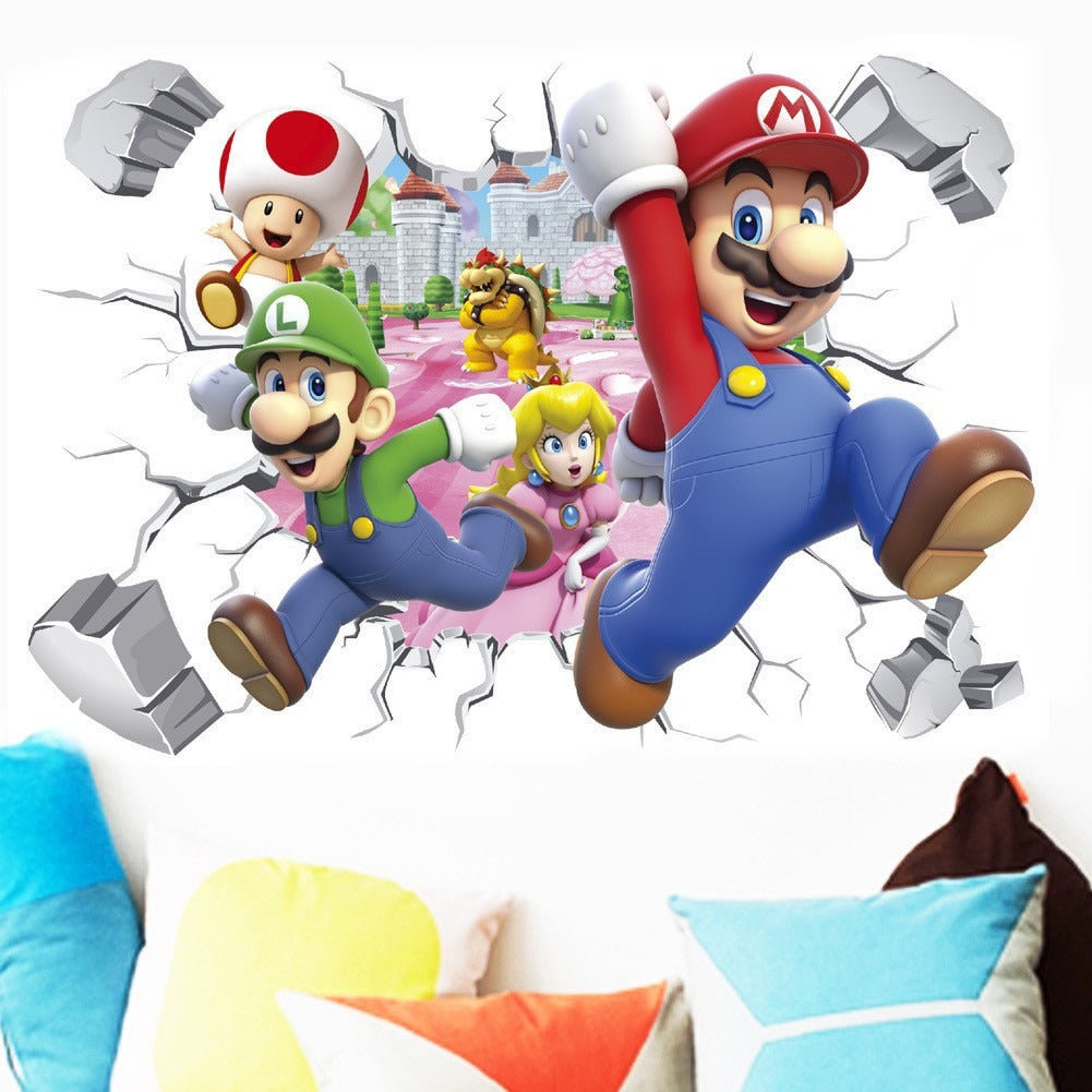 Mario cartoon stickers PVC self-adhesive anime game wall stickers Children's room stickers Kindergarten posters