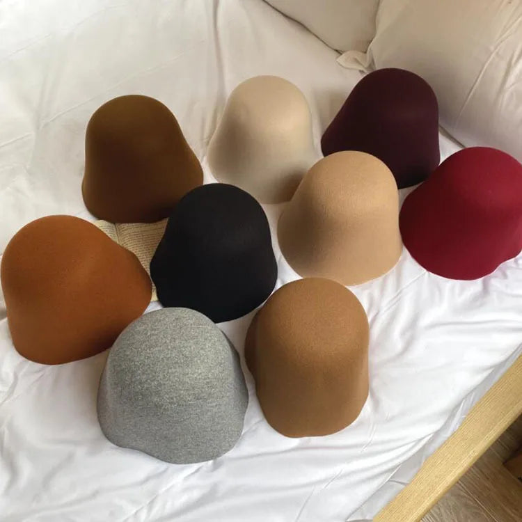 Japan Woolen Felt Fisherman Hat Female Simple Retro Dome Bucket Hat Ins Warm British Bucket Hats Basin Hat Bob Hat Gorros