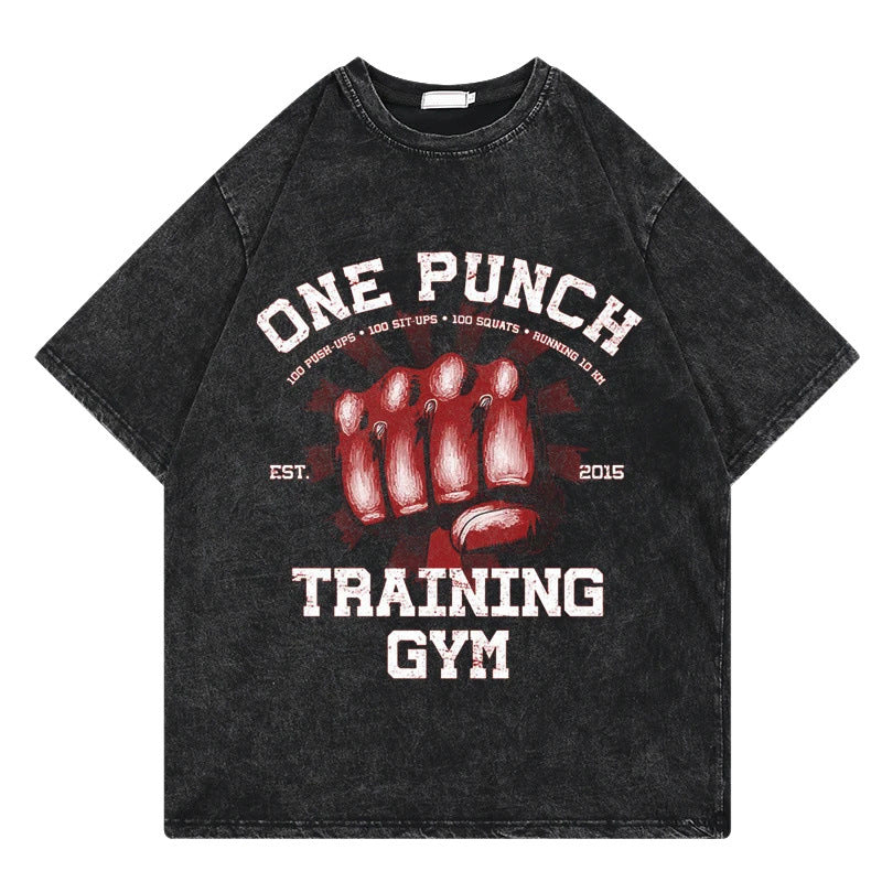One Punch Man Anime Print T-Shirt Summer Cotton Washed Vintage Short Sleeve Top