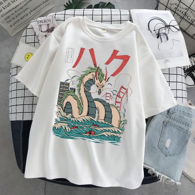 Totoro print loose men's and women's short sleeved Anime T-shirt