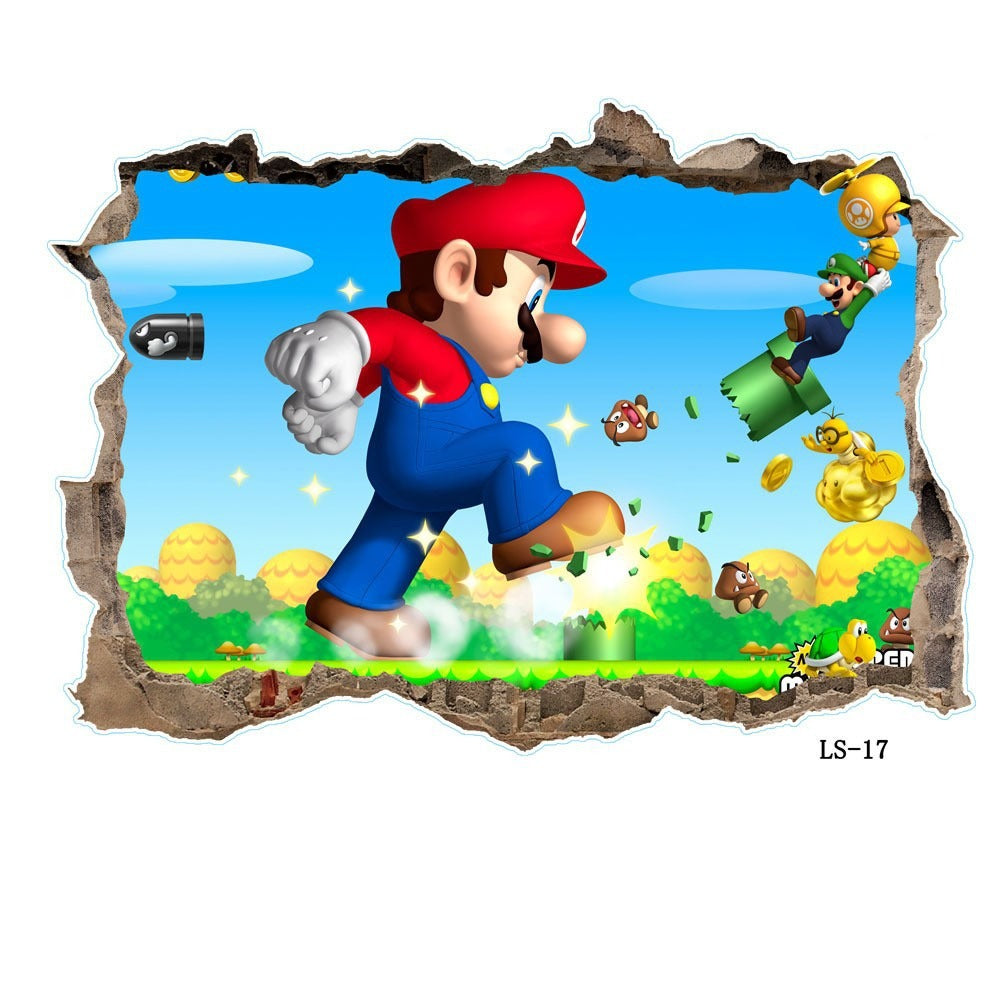 Mario cartoon stickers PVC self-adhesive anime game wall stickers Children's room stickers Kindergarten posters